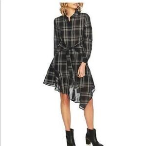 1.State Tie Waist Asymmetrical Hem Plaid Dress Size Medium